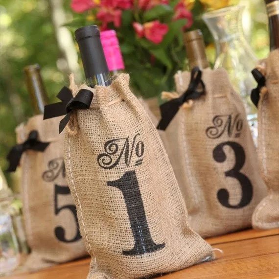 numéro de table jute bouteille de vin